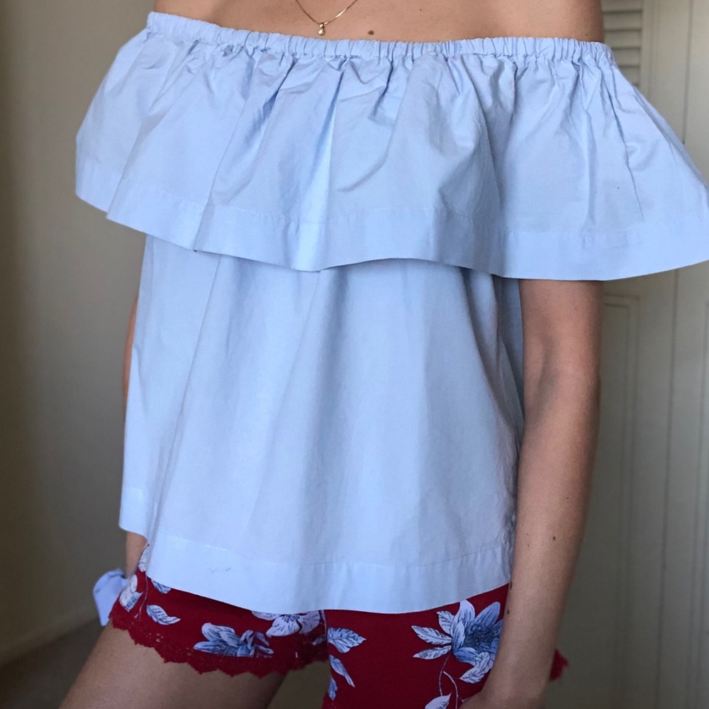 Aritzia Wilfred baby blue off the shoulder blouse